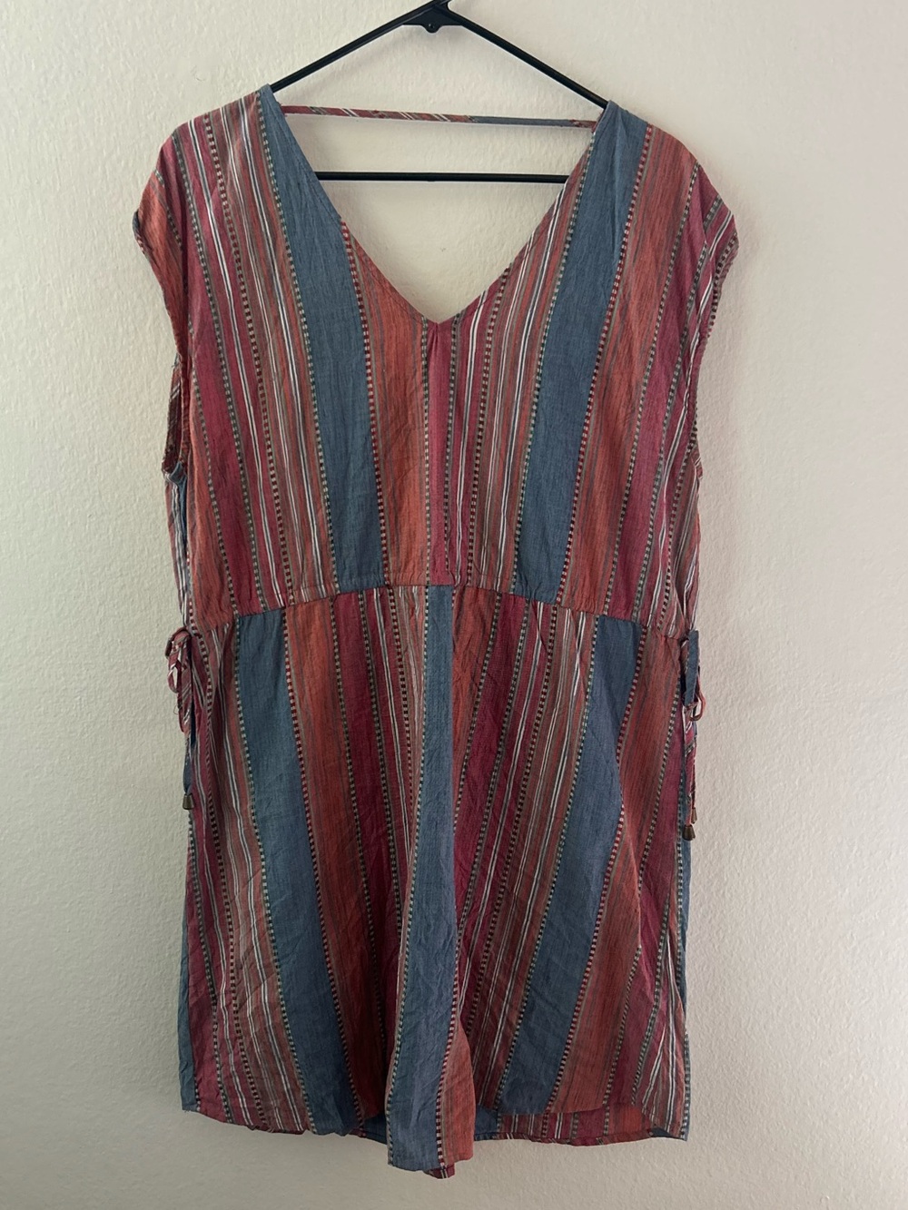 Colorful Striped Sleeveless Tunic Dress Rust Blue Size XL Coastal Western Boho